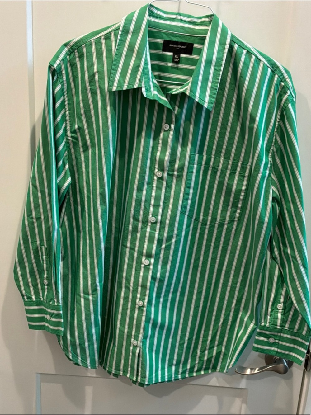 Banana Republic Green and White Striped Button-Down Shirt